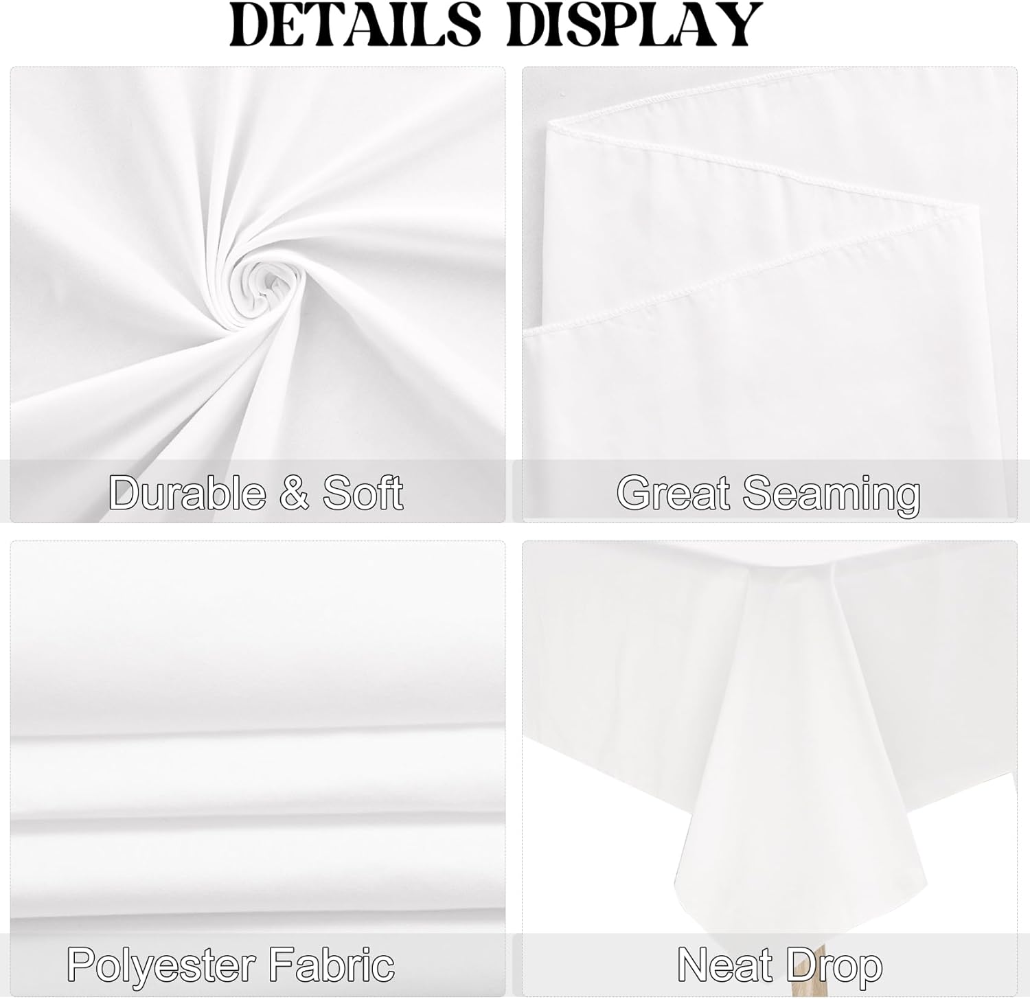 4 Pack Rectangle Tablecloth 90x132Inch White Washable Polyester Table Cover for Wedding Dining Table Buffet Parties Banquet Decoration（White）